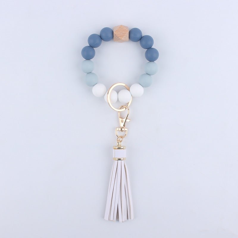 Wholesale Silicone Beaded Tassel Wrist Keychain